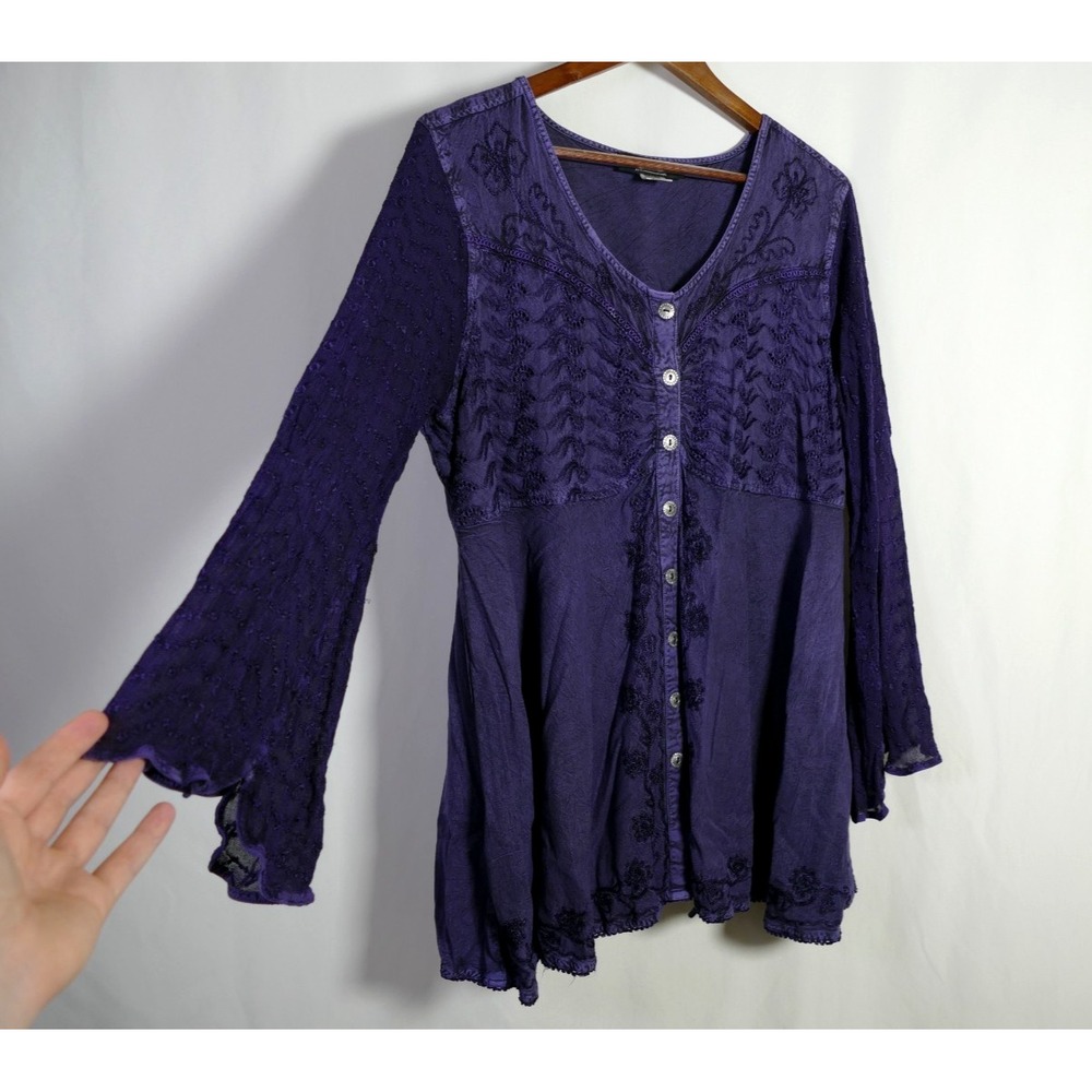 Pyramid Collection Flare Sleeve Renaissance Top Size 1X Lace Up Whimsigoth Boho